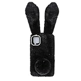 Mikikit Flauschige Plüschhülle für A12/M12/F12, Süßer Hase Pelzige Mädchen Cover 3D Tier Fuzzy Schutzhülle Kaninchen Haar Kawaii Spielzeug Spaß Frauen Telefon Shell A12 Schwarz