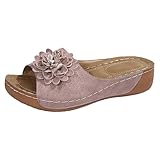 Generisch Sommer Schlappen Damen Keilabsatz Slip-On Sandaletten Fischmund Pantoffel Peeptoe Sandalen Weichen Sohlen Slippers Flach Bequem Damensandalen Mit Blumenmuster Slingback Sommersandalen