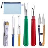 JJUNW 7 Stück Nahttrenner Set, 2 Größen Saumtrenner Seam Ripper Set mit Trimmschere Weiches Lineal und Aufbewahrungstasche, Fadentrenner zum Öffnen von Nähten und Säumen