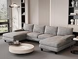 JUMMICO Ecksofa mit Schlaffunktion, Wohnlandschaft Eckcouch Sofa mit Abnehmbarer Sofabezug, U-Form Couch für Wohnzimmer & Schlafzimmer (BxTxH) 292x111x92cm, Grau