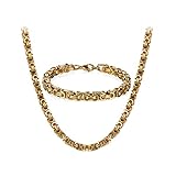 JewelryWe Halskette Armband 2er Set Herren: Gold Edelstahl 8mm Breite Königskette Byzantinische Ketten Set von Halsketten und Armketten für Männer Dick Schwer Kette Hip Hop Punk Schmuck 26 Zoll