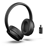 R-MUSIC RM306841 – Kabellose TV-Kopfhörer mit USB-Empfänger 2,4 GHz – 12 Stunden Akkulaufzeit – FM-Radio, 3,5 mm Klinkenstecker, drehbare Ohrmuscheln – Schwarz