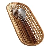 Angoily Handgefertigter Rattan Tellerkorb Großformat Natürlicher Geschirr Organizer und Handtuchhalter Khaki Vielseitiger Aufbewahrungskorb für Küche Bad und Wohnzimmer