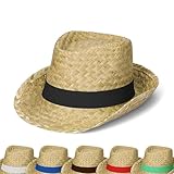 Sommerhut 'Kuba' Unisex - Sonnenhut für Damen & Herren im Trilby-Design - Panama Hut aus Seegras mit stylischem Klettverschlussband - Kopfbedeckung für Garten, Strand & Urlaub, Farbe:natur/schwarz