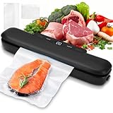 Vuxava Automatischer Lebensmittel-Vakuumiergerät – Vakumierergerät für trockene & feuchte Lebensmittel, Vakuumierer mit 20 Vakuumbeuteln, ideal zur Konservierung – Schwarz