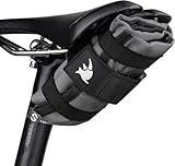 Faltbare Fahrrad-Werkzeugtasche mit elastischen Bändern – Werkzeugbeutel für Oberrohr, Rahmendreieck oder Sattel – Wasserdichte Aufbewahrungstasche mit Netzfächern & vielseitiger Befestigung (Grau)