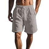 Generisch Fußball Hose Kurz,Kurze Hosen Herren Leinen,Herren Sommer Shorts 2025 Baumwolle Leinen Kurze Hose Elastische Taille Bequem Leicht Mit Taschen Strand Sport Freizeit Atmungsaktiv,Grey,S
