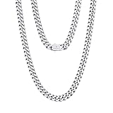 KRKC&CO 8mm Panzerkette, Weißgold plattiert Cuban Link Chain, Edelstahl Panzerkette Herren Silber Kubanische Gliederkette, Herren Silberketten Hip Hop Kette für Männer Jungen Größe 56cm