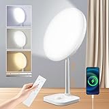 Tageslichtlampe 15000 Lux Lichttherapielampe,Tageslichtlampe Schreibtisch mit 3 Farbtemperaturen & 5 Helligkeitsstufen,USB A - ports,Dimmer und Timer,Einstellbarer Winkel und Höhe für Lesen/Büro/Haus