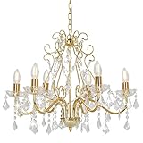 vidaXL Kronleuchter Deckenleuchte Lüster Kristall Lampe Leuchte Wohnzimmer Hängeleuchte Hängelampe Pendelleuchte Deckenlampe Golden Rund 6xE14