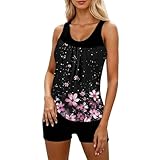 Tankini Damen Bauchweg Zweiteilig Badeanzug Große Größen High Waist Tankini Set Oberteil mit Badeshorts Elegant Sommer Badeanzüge Strandmode Schwimmanzug