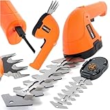 TOP CUT Gartenschere Strauchschere elektrisch 3,6V, handliche Grasschere mit 2 Messern 1500mAh und Typ C Kabel, 2 in 1 Heckenschere Schnittbreite 10cm, Grasschere 7cm, Rasenkantenschneider
