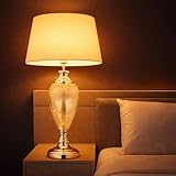 Tischleuchte Glas Nachttischlampe LED Beistellleuchte Leselampe Textil schwarz, Metall, 7W 806 lm warmweiß, DxH 38x66 cm