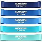 Panathletic Fitnessbänder, 5er Set – 5 Verschiedene Stärken, Übungsanleitung, eBook auf Deutsch, Tragebeutel – 5X Fitnessband, Gymnastikband, Widerstandsband