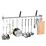 TentHome Küchenreling Küchenutensilienhalter Küchen Stange Edelstahl Relingleiste Küchenhelfer Relingsystem für Küchenutensilien Küchenleiste 100cm mit 18 beweglichen Haken