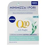 NIVEA Q10 Anti-Falten-Minimizer, Poren-Creme, extra leicht, LSF 15, 50 ml, Anti-Falten-Gesichtscreme, feuchtigkeitsspendende und mattierende Gesichtscreme, Mischhaut mit Coenzym Q10 und Algen- und