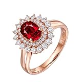 AMDXD Echtgold Schmuck Ringe Rubin 0.65ct Rot, Trauringe Frauen Rosegold 750 18 Karat Oval Tropfen Träne Design Pärchen Ringe Freundschaftsringe Verlobungsring Diamantring, Gr.62 (19.7)