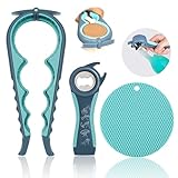 Flaschenöffner für Senioren, Ringzugdosenöffner zum Öffnen, Gummi-Glasöffner für Schwache Hände 5-in-1 Glas-Flaschenöffner, Design für Schwache Hände, Senioren, Arthritis (Blau und Grau)