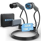 bokman Typ 2 Ladekabel, Modus 3 / 32A / 22 kW / 3-Phasig / 10 Meter, Typ 2 auf Typ 2 EV Ladekabel für Elektroauto mit Tragetasche und Mikrofasertuch