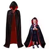 BAZATIA 90CM Schwarz Rot Doppelseitig Vampir Kapuzenumhang Halloween Kostüm Unisex HX Kinder für Karneval Halloween Cosplay Kostüm Karneval Vampir Partys etc