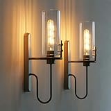 TRIVIDHA Set mit 2 modernen Wandleuchten aus Glas und Eisen, schwarz, rostfrei, für Badezimmer, Schminktisch, Lampenschirm aus gestreiftem Glas, E26, Wandmontage für Wohnzimmer, Schlafzimmer