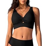 Zando Bikinioberteile Für Damen Bikini Oberteil Mit Bügel, Sportlich Bikini Top, Bathing Suit for Beach Holiday 2025, Knoten Twist Hollow Cut Verstellbare Tank Badeanzüge, Schwarz, XL