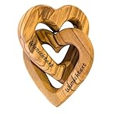 Kassis Geschenkartikel Personalisierte Olivenholz-Herzen für Brautpaar, zum Valentinstag, Jubiläum, Hochzeitstag, Geburtstag - verbundene Holz-Herzen - Hochzeitsgeschenk - (5 cm)