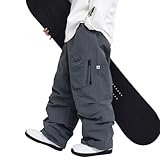 SNOWVERB Isolierte Skihose für Damen und Herren, wasserdicht, Cargo-Schneehose, Snowboardhose, Outdoor-Wanderhose für Wintersport, Größe L, Grau)