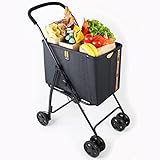 MY DUQUE - Mila Einkaufskorb bis 15 kg | Faltbarer Einkaufstrolley mit Fußbremse und weichem Griff | Einkaufswagen mit abnehmbarem Korb und Doppel-Vorderrädern für 360-Grad-Manövrierbarkeit – Schwarz