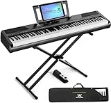 MUSTAR E Piano Digital Piano 88 Tasten mit Stand Touch Empfindlichkeit, Electric Piano Tragbares 88 Key Semi Gewichtete Tastatur Klavier für Anfänger, 2x25W Stereo Lautsprecher, Tragetasche, Schwarz