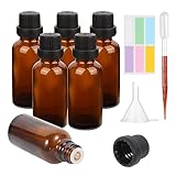 Hyber&Cara 6Pcs Braunglasflasche 60ml Tropfflasche Apothekerflasche Tinktur Flaschen Inklusive Trichter, 3-ml-Kunststofftropfer und Aufkleber