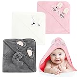 Kaisibum 3-teiliges Kapuzenhandtuch Baby Set, 82 x 77 cm, Baby Badetuch Set mit Kapuze, Weich & Super Saugfhig, Niedliches Badeponcho, Unisex Baby