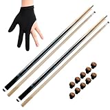 GamePoint 2 x Billardqueue zweiteilig Hobby ca. 140 cm mit einem auswechselbaren Schraubleder in toller Optik mit einem Billiardhandschuh und 10 x Ersatzschraubleder ca. 12mm (schwarz-blau)
