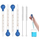 4 Stück Glas Pipetten Dropper, 10ml Tropfpipette, Measuring Pipettierer, Flüssigkeiten Messpipette, mit Gummi-pipettierball und Reinigungsbürste, für Labor Medizin Schule Lebensmittel Forschung