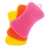 Sibba Silikon Schwamm KörperwäScher-Schwämme für Küche Geschirr Geschirr Reinigung Gemüse Schrubber Multifunktional Doppelseitig Waschen Dusche Peeling Wandhalter GesichtsbüRste Bad Haushalt 3 Farbe B