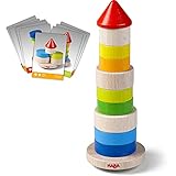 HABA 305403 - Stapelspiel Wackelturm, Stapel- und Motorikspiel aus Holz mit Basisplatte und bunten Stapelsteinen, für freies Spielen oder Spiel nach Anleitung, Holzspielzeug ab 2 Jahren