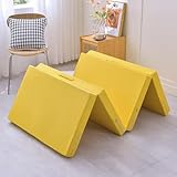 Faltbare Gästematratze, 5 cm/8 cm dick, 4-teiliges Campingbett, reisefreundlich, abnehmbar und waschbar, Gelb, 80 x 200 cm, ideal für Übernachtungen und den Boden