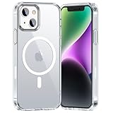 Natiiozie Magnetisch Hülle Kompatibel mit iPhone 13/iPhone 14, Transparent Handyhülle Kompatibel mit MagSafe, Stoßfest Kratzfest Schutzhülle Nie Vergilbung Rückseite Case 6,1 Zoll Durchsichtig