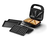 Philips 5000-Serie 3-in-1 Sandwichmaker - Sandwiches, Waffeln und Paninis, Antihaftbeschichtete, austauschbare Platten, Schneiden und Versiegeln. 750W, Schwarz (HD2350/80)