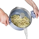 Nudeltopf 24 cm Spaghettitopf 4L Mehrzweck-Nudeltopf aus Aluminium, Keramikbeschichtung, Siebdeckel und Drehverschlussgriff, Induktionsgeeignet Blau