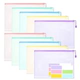 Heyu-Lotus Dokumententasche A4, 10 Stücke Dokumentenmappe mit Wasserfester Aufkleber, Mesh Kunststoff Zipper Beutel für Papier, Dokumente, Datei, Kosmetika, Hausaufgaben (Farbe 2)