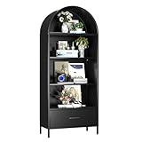 SUPEER Vitrine aus Metall Sideboard Standschrank mit Bogendach,Vitrinenschrank Küchenschrank Bücherregal mit 2 Verstellbare Halterung, Schrank für Wohnzimmer Schlafzimmer, 185x80x40 cm（schwarz）