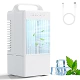 Klimaanlage Mobil, 900ml Mini Klimaanlage, 3 Windgeschwindigkeiten & Sprühmodus, 2–4-Stunden-Timer, 90° Oszillation, USB-C-Anschluss, 7 Farben LED, Leise Tragbare Klimaanlage für Schlafzimmer, Büro