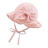 XIAOHAWANG Sommerhut Baby Mädchen UV Schutz Sonnenhut Mütze Baby Sommer Mützen Baumwolle Mit Schleife und Bindebändern(Rosa, 44cm(0-3 Monate))