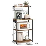 VASAGLE Küchenregal mit Steckdosen, Standregal, Mikrowellen-Regal 4 Ebenen, verstellbare Ablage, Küchenrollenhalter, 40 x 60 x 140 cm, vintagebraun-tintenschwarz KKS014K02