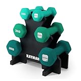 KAYMAN Neopren-Hanteln mit rutschfestem Griff, Sechskantkanten, wasserabweisende Oberfläche und Workout-Postergewicht-Set für Zuhause, Fitnessstudio und Fitness (1 kg, 2 kg, 3 kg, 4 kg, 5 kg, 6 kg, 8
