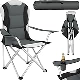 tectake® Campingstuhl mit Getränkehalter, Angelstuhl faltbar, Gartenstuhl mit Armlehnen, gepolsterter Klappstuhl, Campingstuhl faltbar mit Tragetasche, für Camping Strand Garten Terrasse Balkon - grau