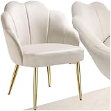 tectake® Cocktailsessel in Muschelform, Samt Stuhl mit Armlehne, Sessel Wohnzimmer, Loungesessel, Stühle Esszimmer, Relaxsessel, Sessel Schlafzimmer, Deko Zimmer, Lesesessel - créme/Gold, 1er Set