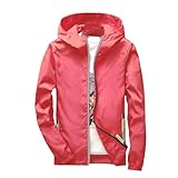 Leichte Windjacke Damen, Regenjacke Herren Atmungsaktiv Mit Kapuze Sportjacke Windbreaker Übergangsjacke Sonnenschutz Windjacke Fahrradjacke Leichte Einfarbig Fahrrad Wasserdicht, Roter , 3XL