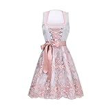 Jecarden Midi Dirndl Damen inkl. Spitzenschürze für Oktoberfest Trachtenkleid für Besondere Trachtenmode für Anlässe Trachtenrock Kleid 2 Teilig, 38
